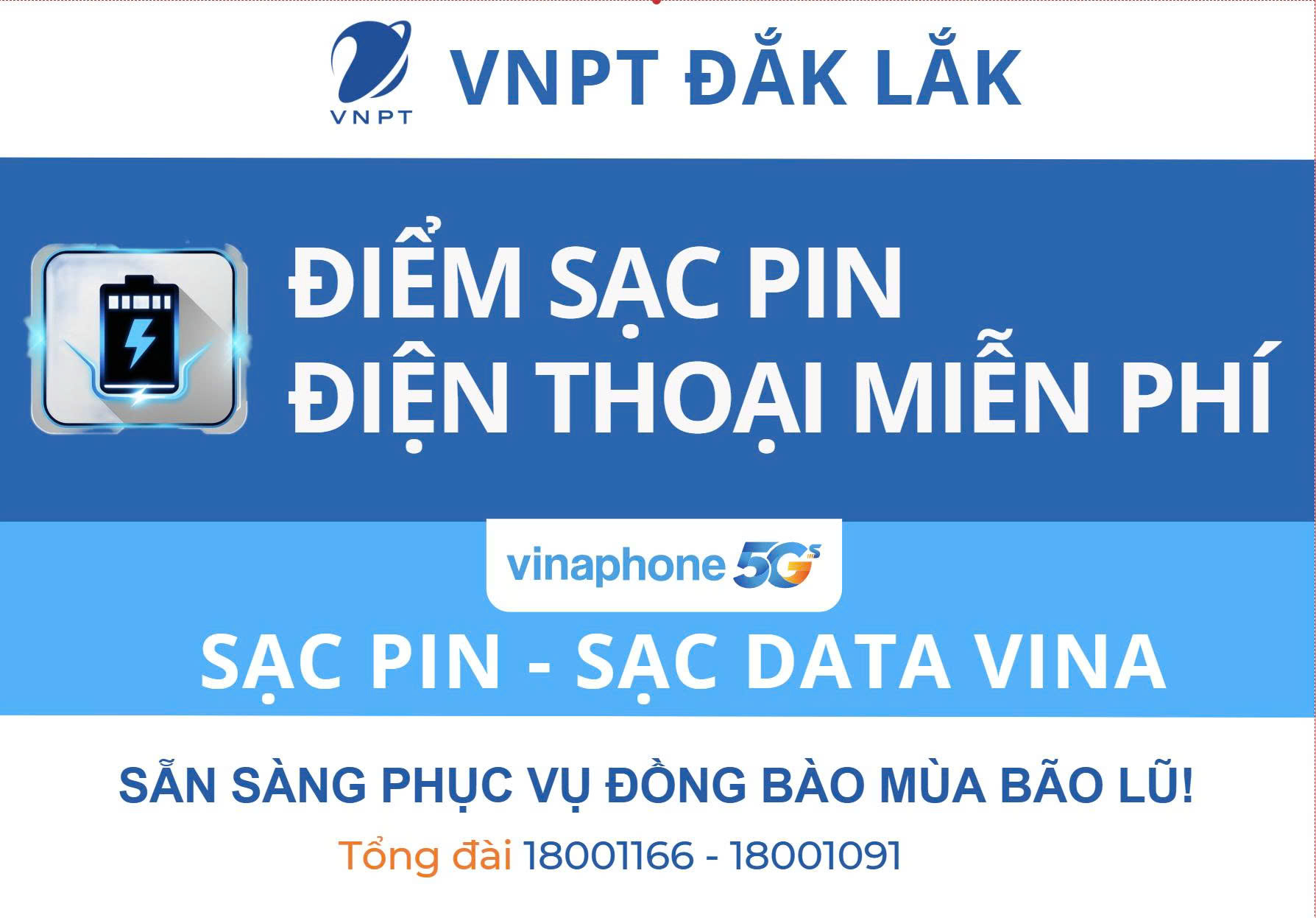 VNPT Đắk Lắk bố trí điểm sạc PIN miễn phí phục vụ đồng bào mùa bão lũ